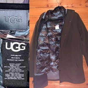 $495 UGG 3 in 1 jacket trench coat olive and Camo puffer  L